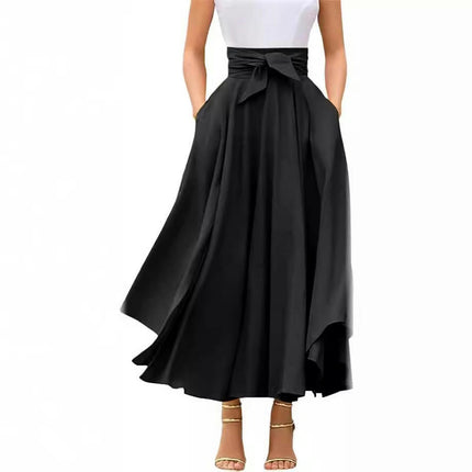 Women's Casual Asymmetrical Ruffle Hem High Waist A-Line Swing Midi Skirt