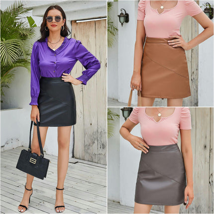 Women's Faux Leather Mini Skirt High Waisted Bodycon PU Leather Skirt