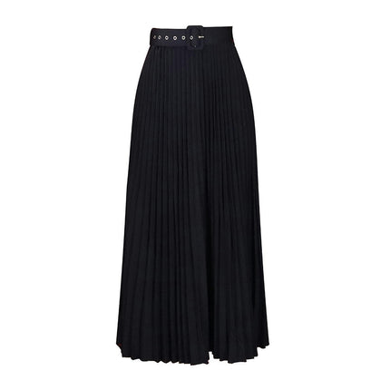 Women's High Waist Skirt Pleated A-Line Swing Midi Length Skirt