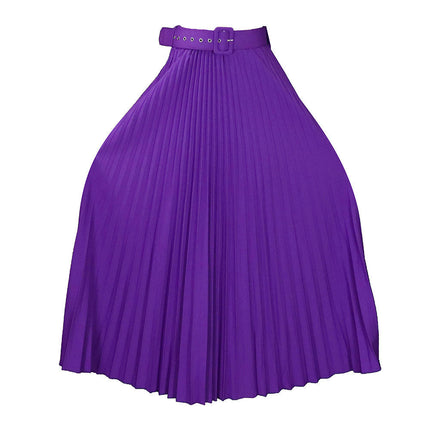 Women's High Waist Skirt Pleated A-Line Swing Midi Length Skirt