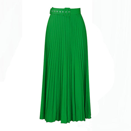 Women's High Waist Skirt Pleated A-Line Swing Midi Length Skirt