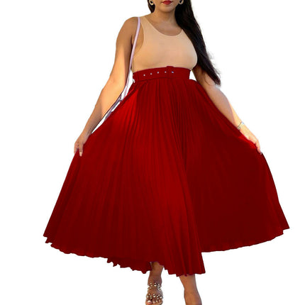 Women's High Waist Skirt Pleated A-Line Swing Midi Length Skirt