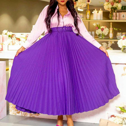 Women's High Waist Skirt Pleated A-Line Swing Midi Length Skirt