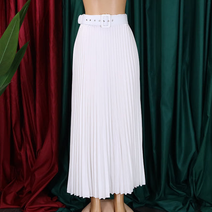 Women's High Waist Skirt Pleated A-Line Swing Midi Length Skirt