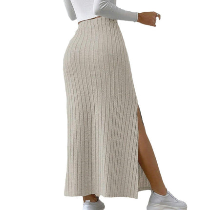 Women's Split Hem Elastic High Waist Bodycon Pencil Maxi Skirt