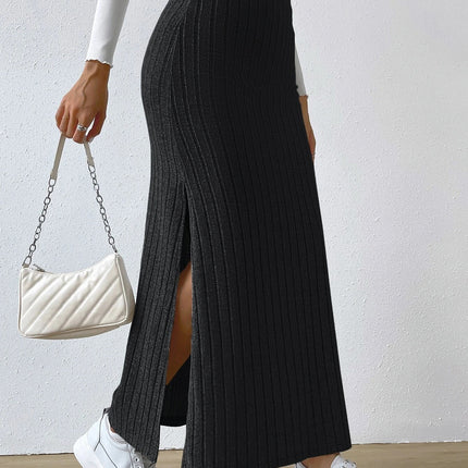 Women's Split Hem Elastic High Waist Bodycon Pencil Maxi Skirt