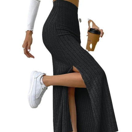 Women's Split Hem Elastic High Waist Bodycon Pencil Maxi Skirt