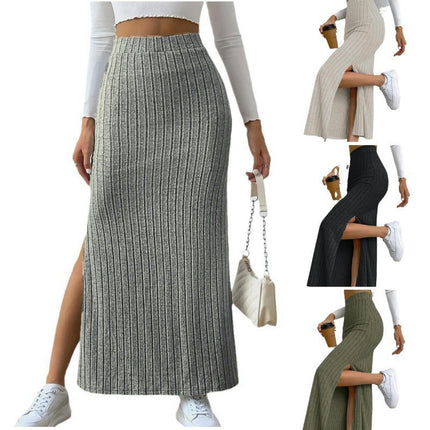 Women's Split Hem Elastic High Waist Bodycon Pencil Maxi Skirt