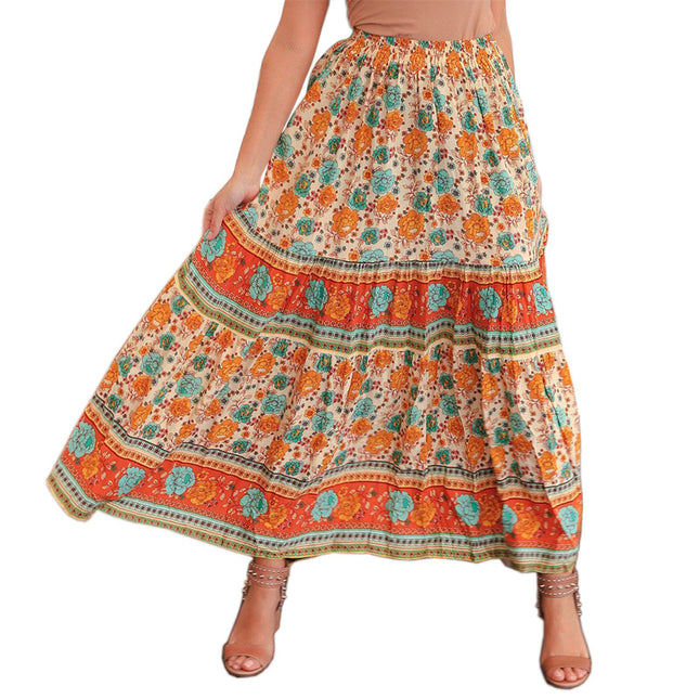 Women's Print Summer Skirt High Waist Flared A-Line Flowy Midi Skirts