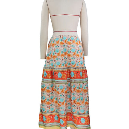 Women's Print Summer Skirt High Waist Flared A-Line Flowy Midi Skirts