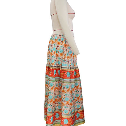 Women's Print Summer Skirt High Waist Flared A-Line Flowy Midi Skirts