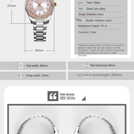 Women's Watches Waterproof Stainless Steel Diamond Wristwatch