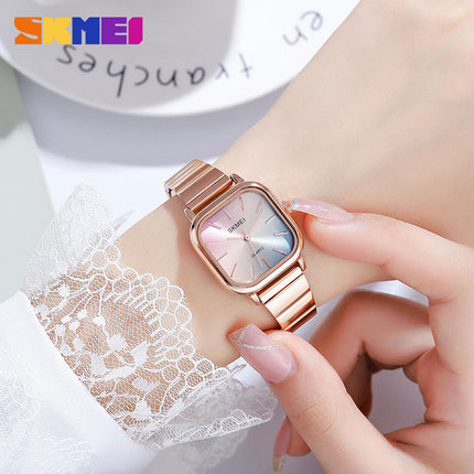 Stainless Steel Quartz Wristwatch, Fashionable Square Waterproof Ladies' Watch