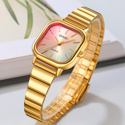 Stainless Steel Quartz Wristwatch, Fashionable Square Waterproof Ladies' Watch