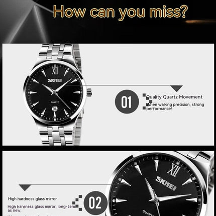 Couple Watch Men and Women Quartz Stainless Steel Strap Waterproof Watches