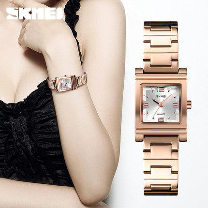 Women Watches Quartz Watch with Stainless Steel Strap Waterproof Square Wristwatch