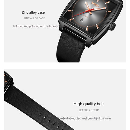 Waterproof Rectangle Watches Leather Strap Business Casual Wrist Watch for Men