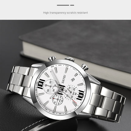 Men's Date Waterproof Chronograph Wristwatches,Stainsteel Steel Band Waterproof Watch