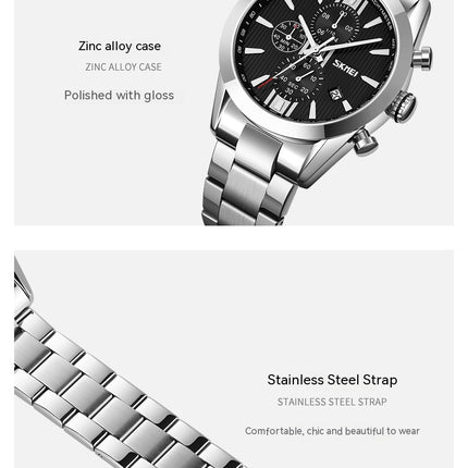 Men's Date Waterproof Chronograph Wristwatches,Stainsteel Steel Band Waterproof Watch