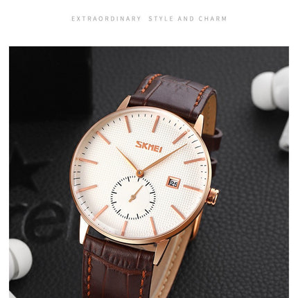 Men's Analog Quartz Watch Calendar Waterproof Leather Strap Watches