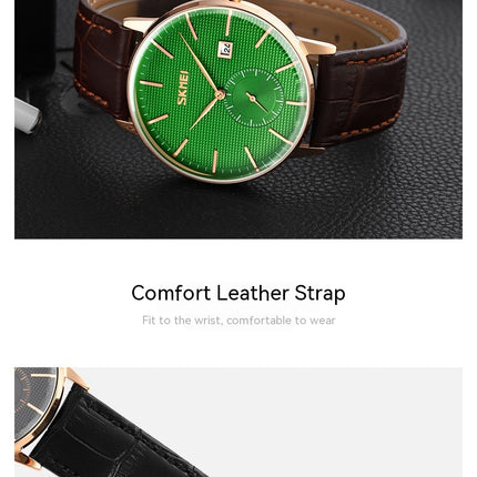 Men's Analog Quartz Watch Calendar Waterproof Leather Strap Watches