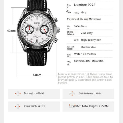 Classic Fashion Chronograph Watch Casual Sport Waterproof Calendar Men's Watches