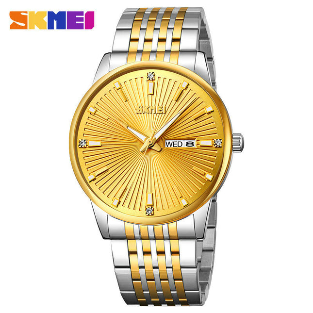 Men's Waterproof Analog Quartz Business Watch with Day Date and Stainless Steel Band