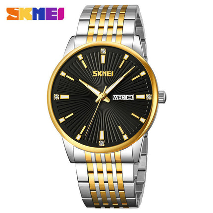 Men's Waterproof Analog Quartz Business Watch with Day Date and Stainless Steel Band