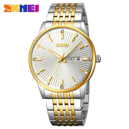 Men's Waterproof Analog Quartz Business Watch with Day Date and Stainless Steel Band