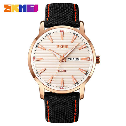 Men's Watches with Day and Date, Leather Band Waterproof Quartz Analog Watches