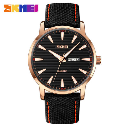 Men's Watches with Day and Date, Leather Band Waterproof Quartz Analog Watches