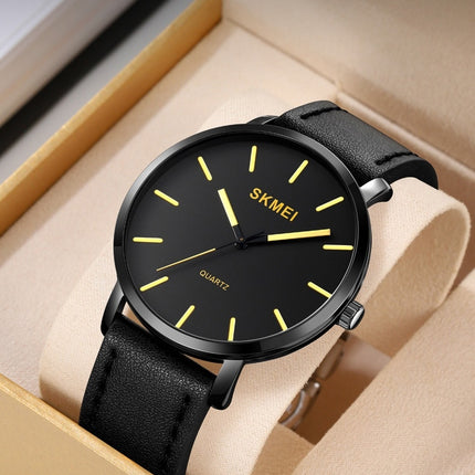 Men's Analog Quartz Watch with Leather Band Casual Waterproof Wristwatch