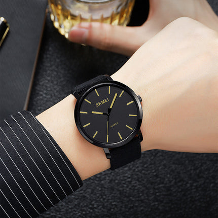 Men's Analog Quartz Watch with Leather Band Casual Waterproof Wristwatch