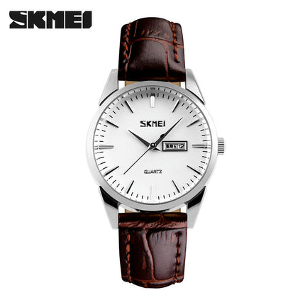 Couple Quartz Movement Waterproof Day/Date Leather Strap Watch