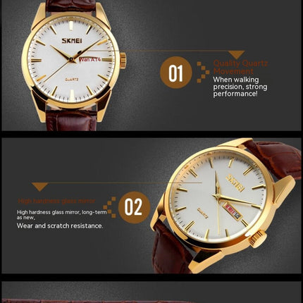 Couple Quartz Movement Waterproof Day/Date Leather Strap Watch