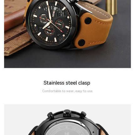 Men's Watches Leather Wristwatch with Waterproof Date Analog Quartz Sport Watches