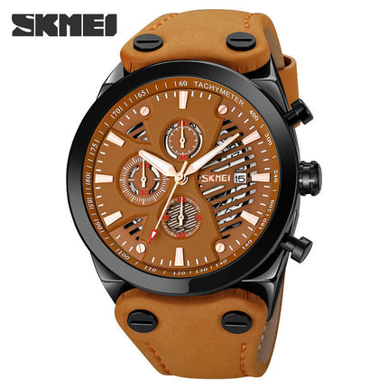 Men's Watches Leather Wristwatch with Waterproof Date Analog Quartz Sport Watches