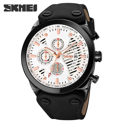 Men's Watches Leather Wristwatch with Waterproof Date Analog Quartz Sport Watches