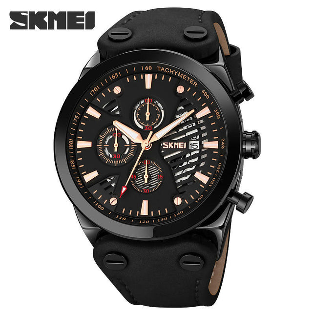 Men's Watches Leather Wristwatch with Waterproof Date Analog Quartz Sport Watches