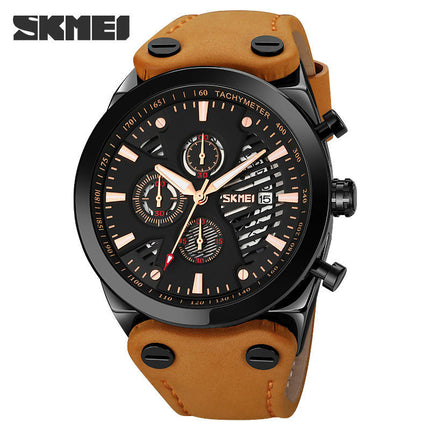 Men's Watches Leather Wristwatch with Waterproof Date Analog Quartz Sport Watches