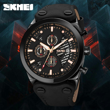 Men's Watches Leather Wristwatch with Waterproof Date Analog Quartz Sport Watches