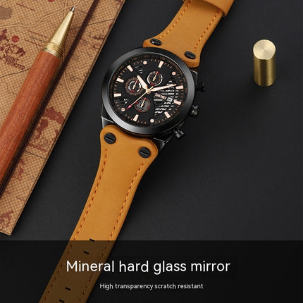 Men's Watches Leather Wristwatch with Waterproof Date Analog Quartz Sport Watches