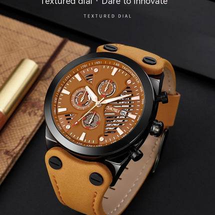 Men's Watches Leather Wristwatch with Waterproof Date Analog Quartz Sport Watches