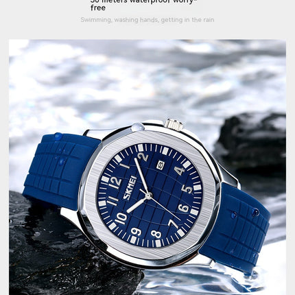 Men's Analog Quartz Watches Silicone Strap Waterproof Date Wrist Watch for Men