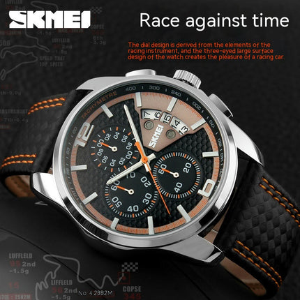 Men’s Sport Analog Quartz Watch Chronograph Waterproof Wristwatch with Leather Strap