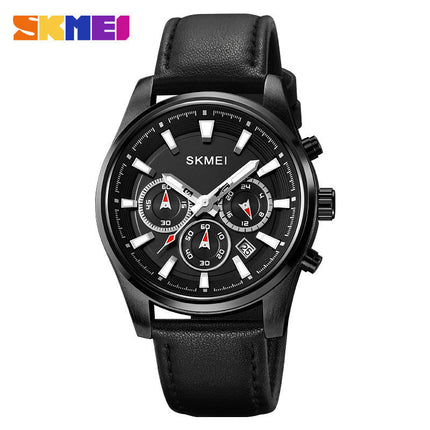 Quartz Chronograph Waterproof Watches Sport Leather Band Strap Wrist Watch for Men