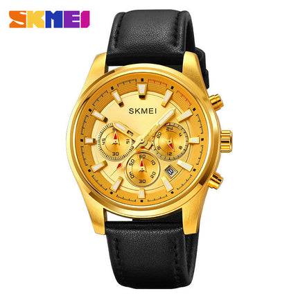 Quartz Chronograph Waterproof Watches Sport Leather Band Strap Wrist Watch for Men