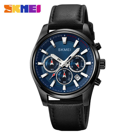 Quartz Chronograph Waterproof Watches Sport Leather Band Strap Wrist Watch for Men