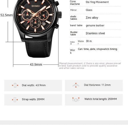 Quartz Chronograph Waterproof Watches Sport Leather Band Strap Wrist Watch for Men