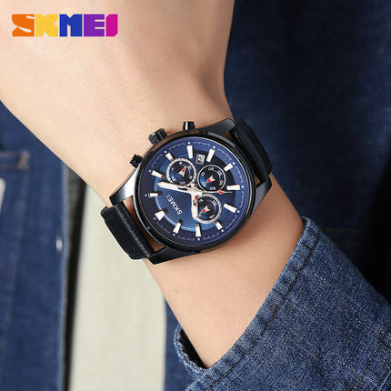 Quartz Chronograph Waterproof Watches Sport Leather Band Strap Wrist Watch for Men